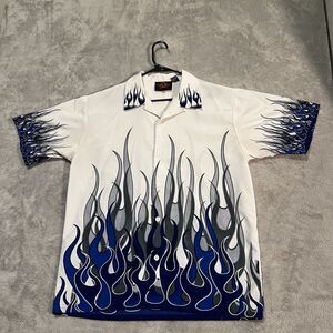 D Clothing Button Down Shirt Men's Large Flame All Over Print Lightweight Shirt